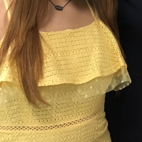 HP🌸🌼 J.O.A. | Lace Detail Ruffle Hem Dress. XS. Yellow. Multi Textured Lace. - Picture 12 of 12